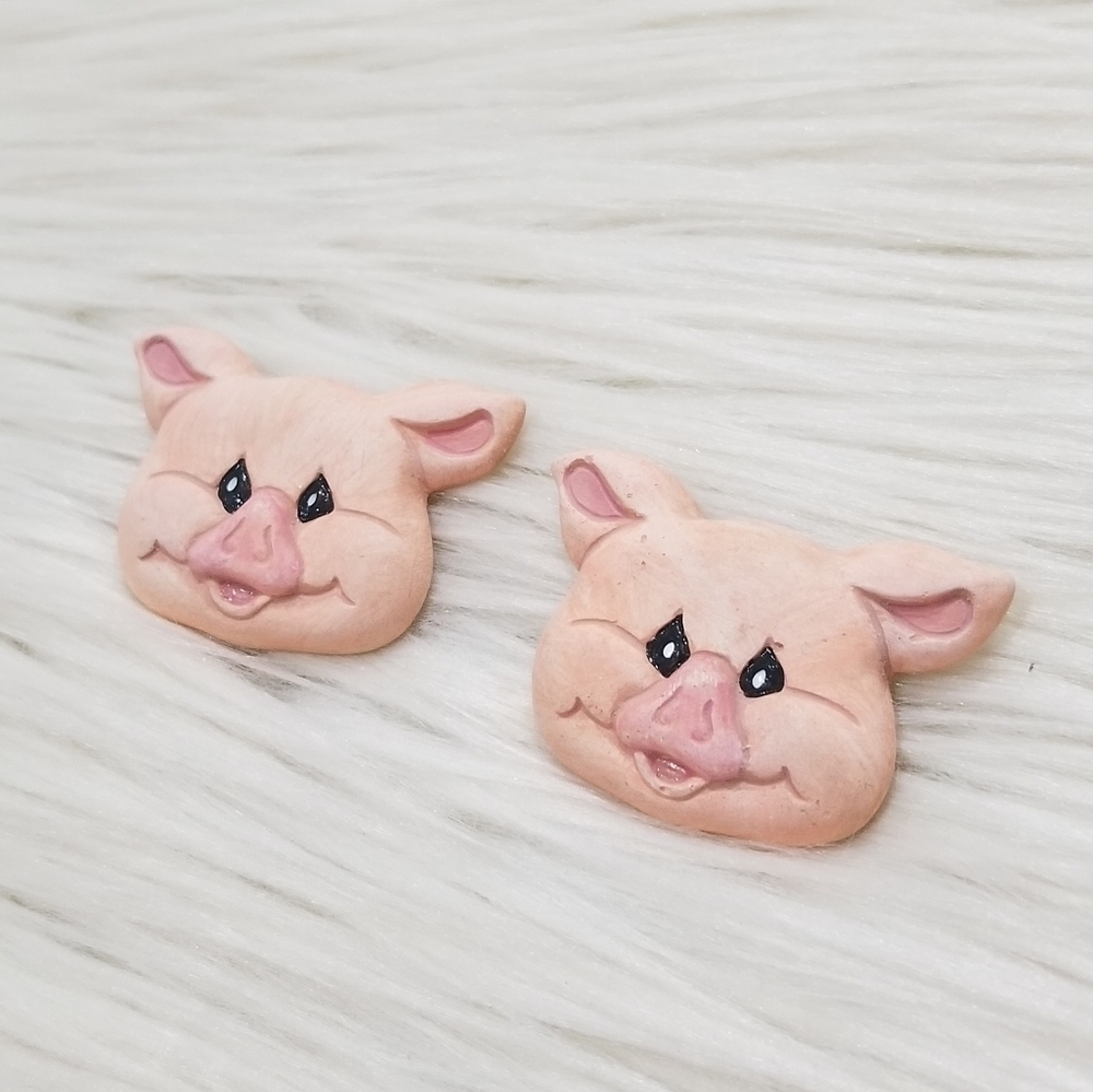 Vintage Statement Ceramic Pig Earrings - image 1